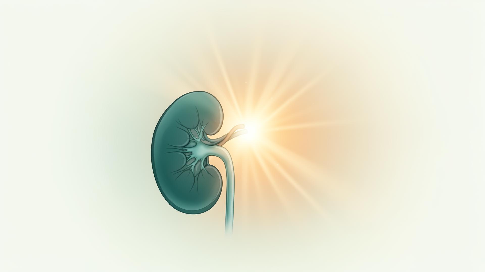 Photobiomodulation therapy illustration showing light therapy for kidney health